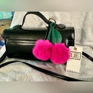 Urban Expressions Black Crossbody Bag with Pink cherry Pom Poms